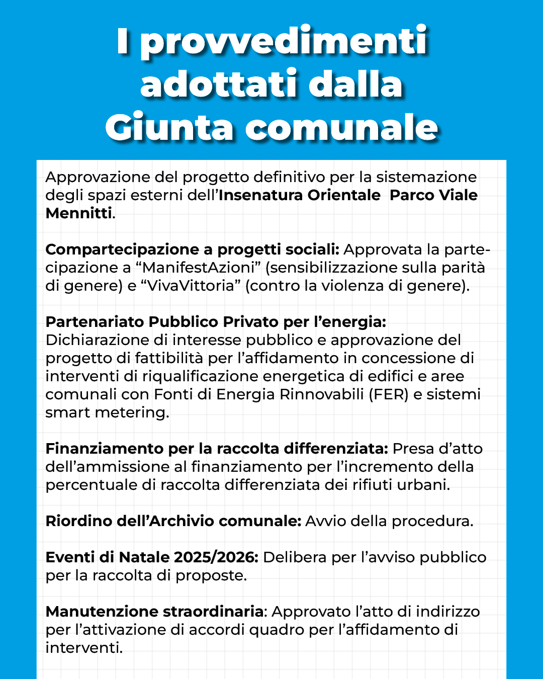 Provvedimenti Giunta comunale 23-10-2025