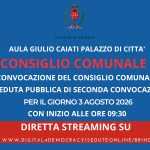 Seconda convocazione Consiglio comunale 3 agosto 2026