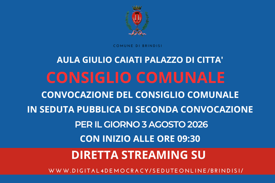 Seconda convocazione Consiglio comunale 3 agosto 2026