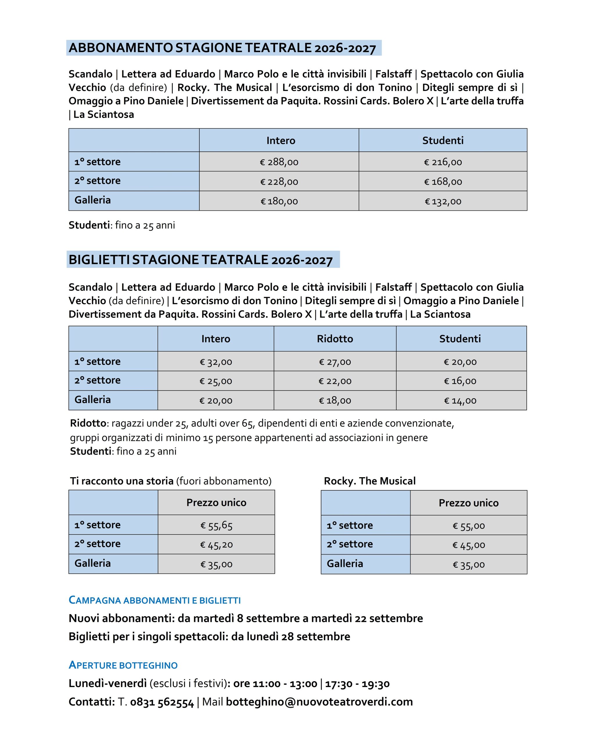 Card abbonamenti e biglietti