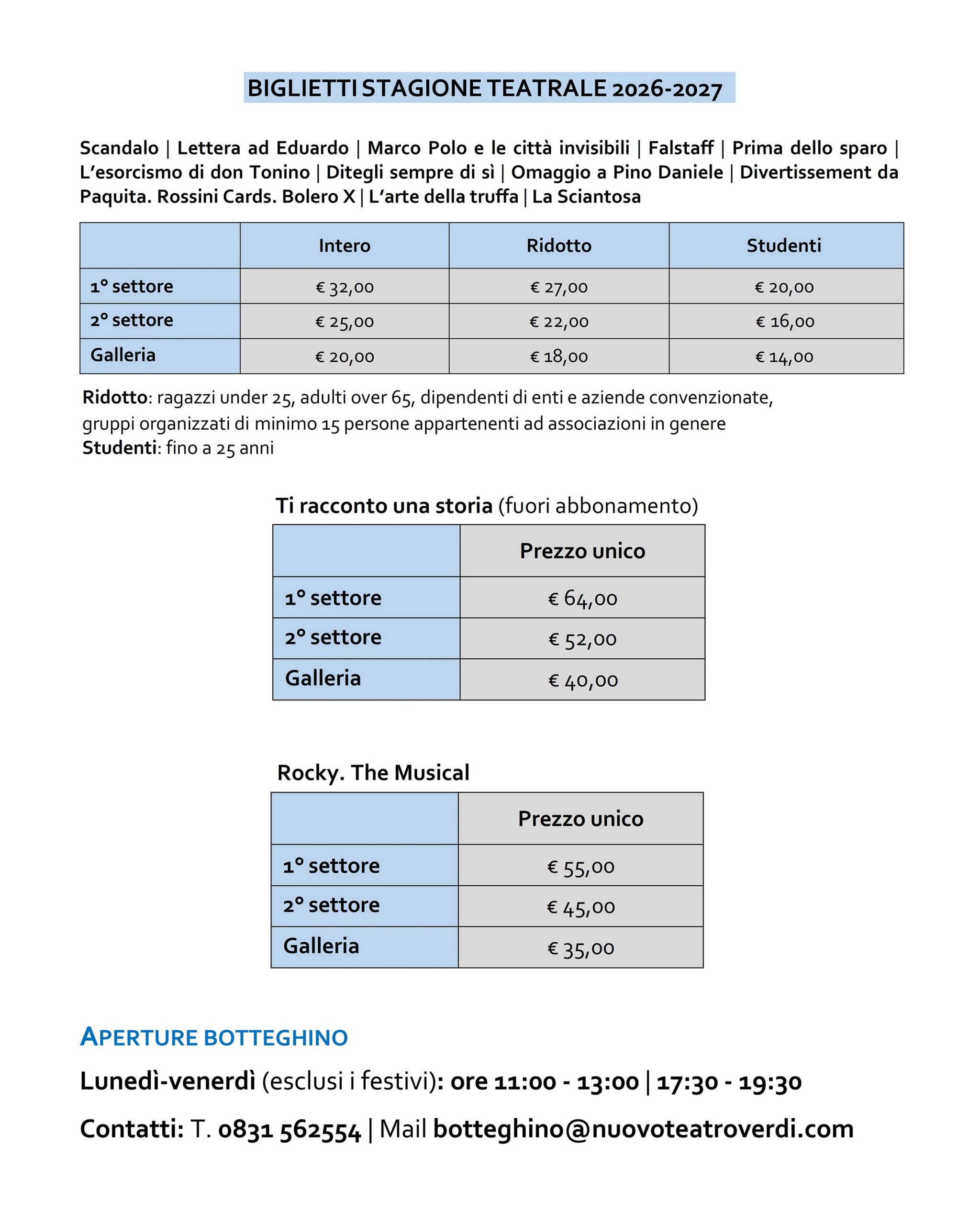 Prospetto biglietti